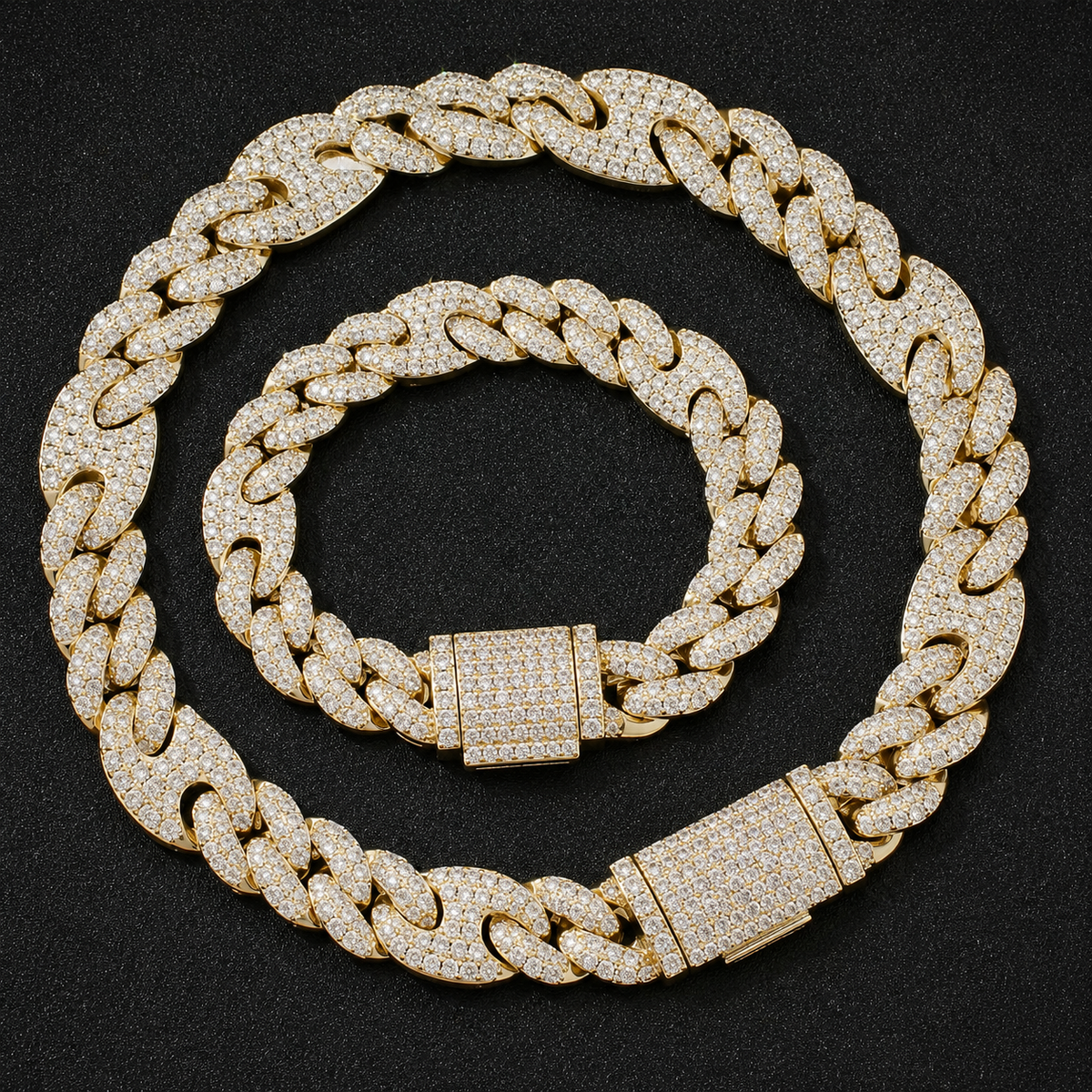 10 MM Iced Out Moissanite Cuban Link Necklace & Bracelet Set in 925 Sterling Silver Hip Hop Jewelry