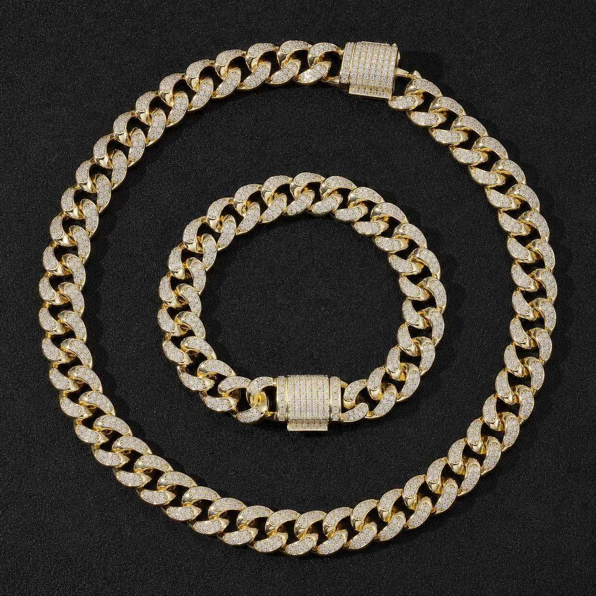 12MM Moissanite Cuban Link Chain & Bracelet Set | 925 Sterling Silver Hip Hop Jewelry