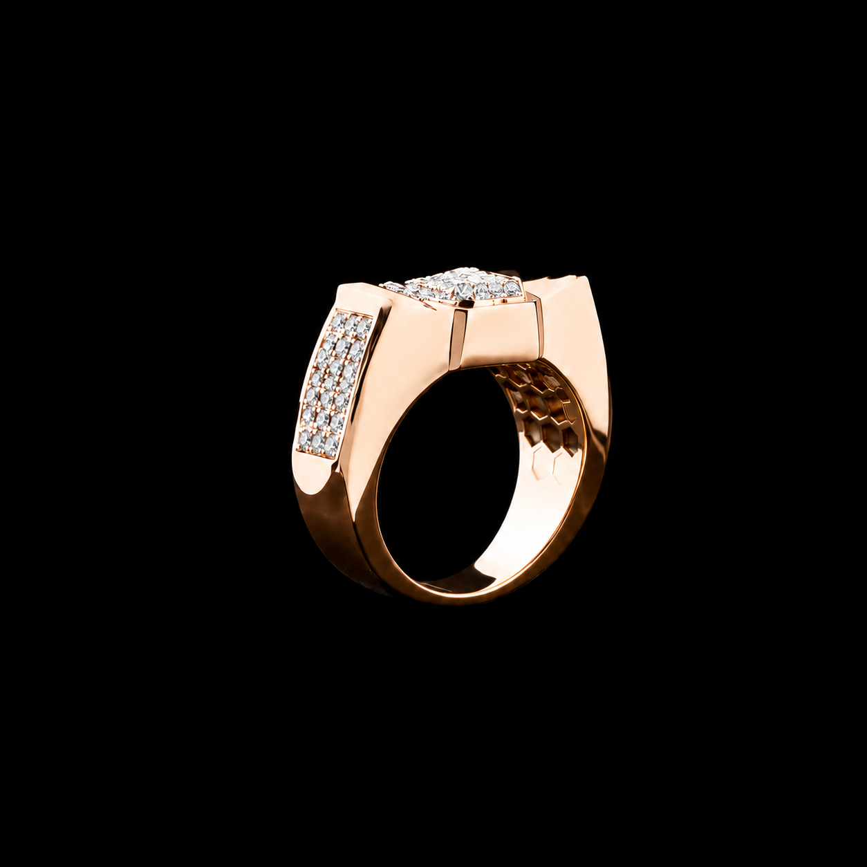Hip Hop Micro Pave Moissanite Ring Round & Baguette Cut 925 Sterling Silver