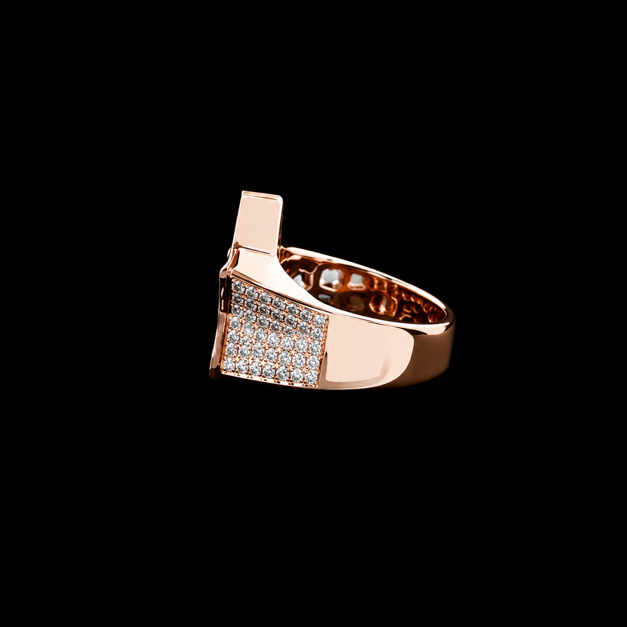Hip Hop Micro Pave Moissanite Ring Round & Baguette Cut 925 Sterling Silver
