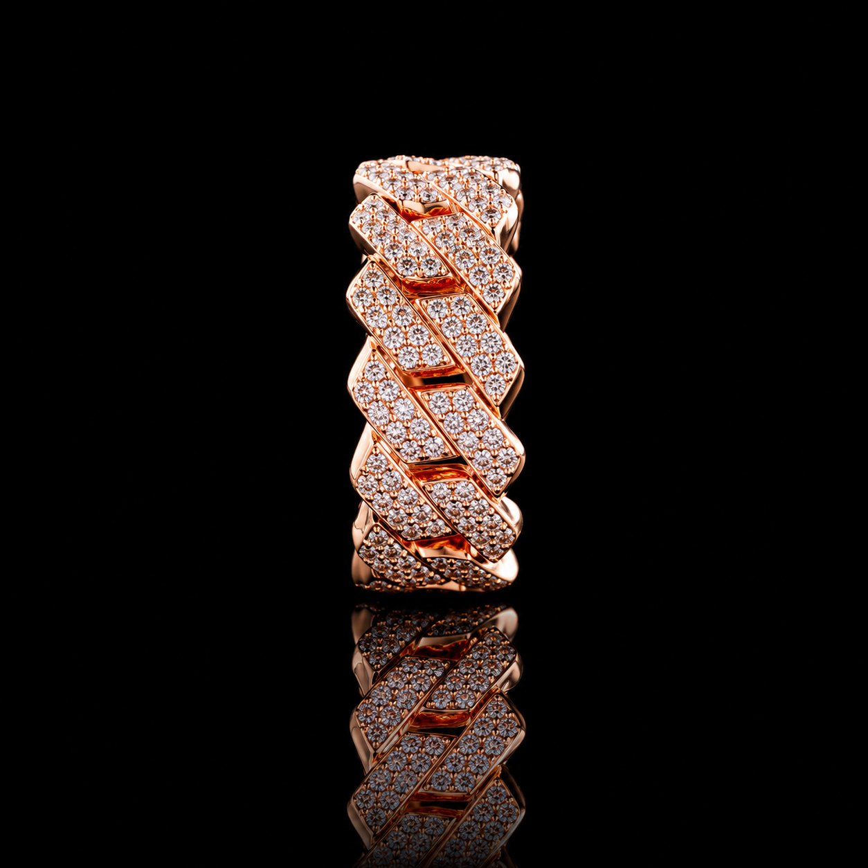 Luxury Rose Gold Baguette Moissanite Cuban Link Ring 925 Sterling Silver Hip Hop Style