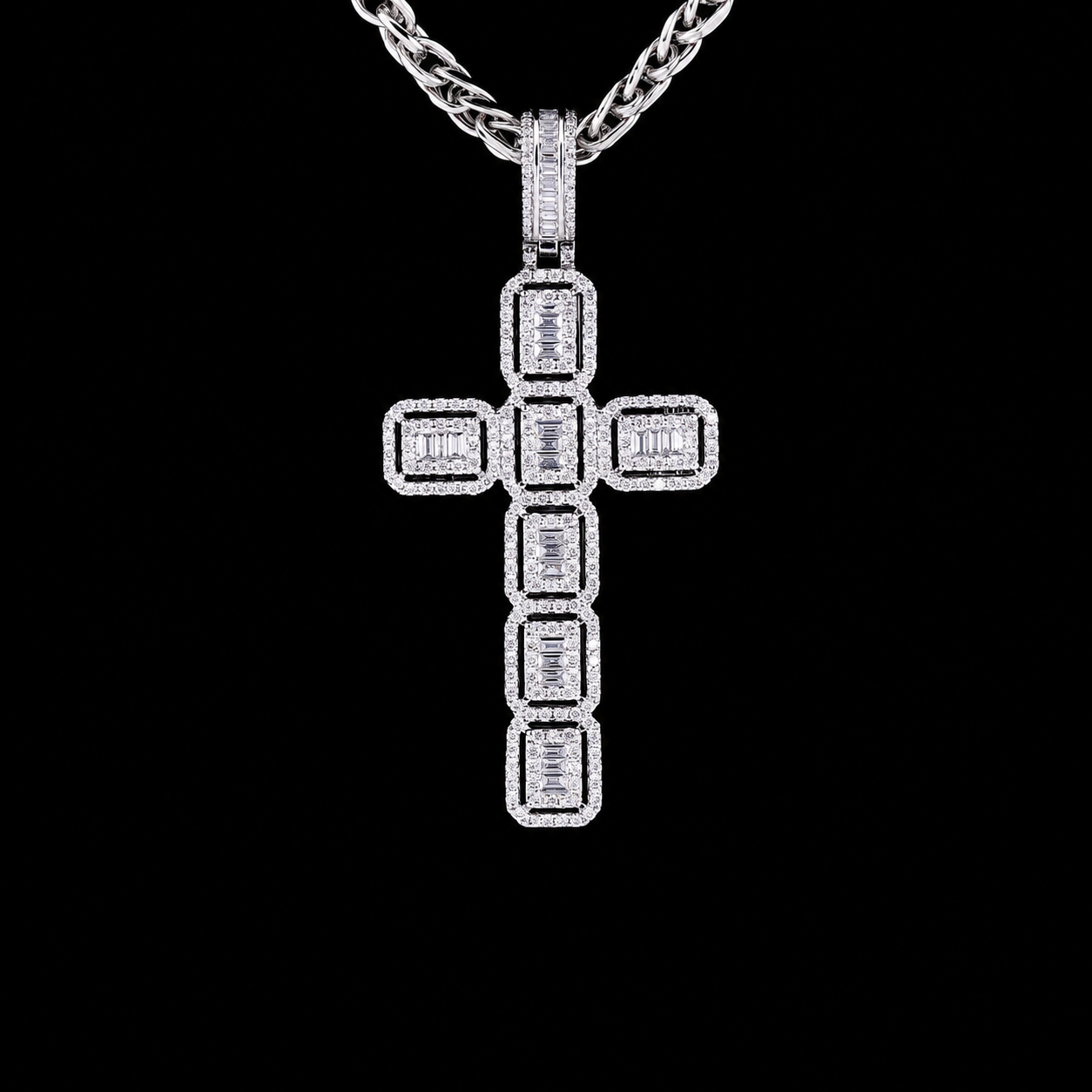 925 Sterling Silver Iced Cross Pendant Luxury Hip Hop Jewelry for Men & Women