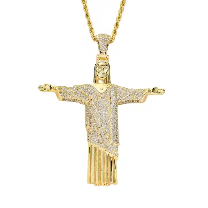 luxury iced out Christ the Redeemer Pendant 925 sterling silver Moissanite