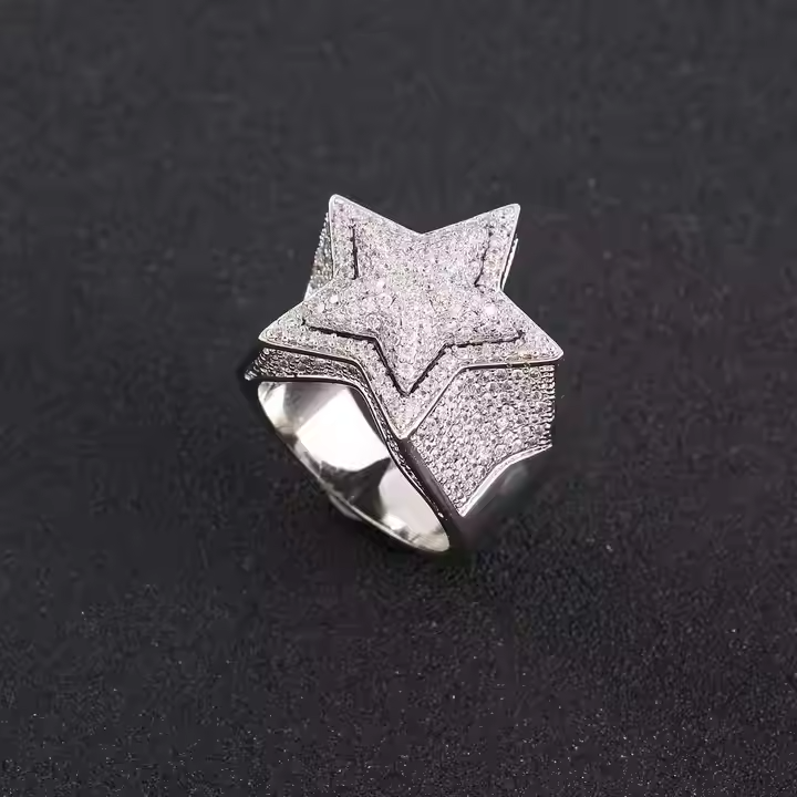 Hip Hop Style Twinkling Star Round Cut Moissanite Ring - Bold Statement Piece