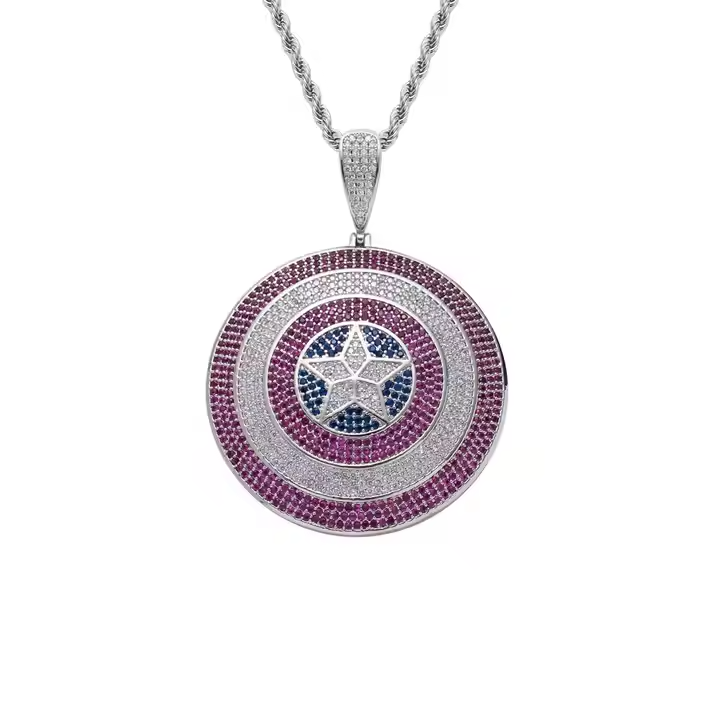 Luxury Hip Hop Star Shield Pendant 925 Sterling Silver Moissanite