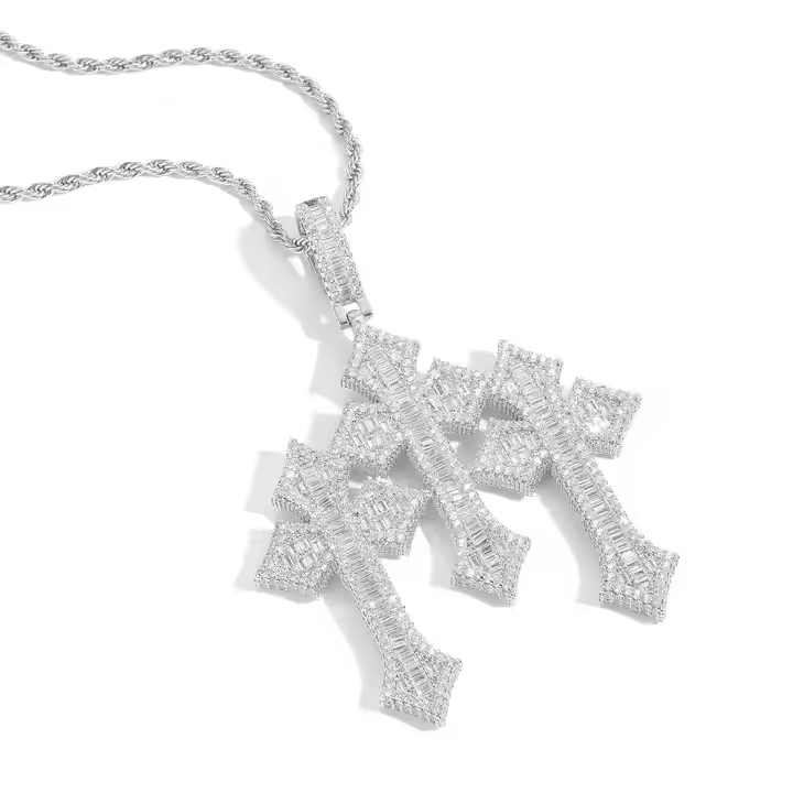 Iced Out Triple Cross Pendant 925 Sterling Silver Moissanite Pendant
