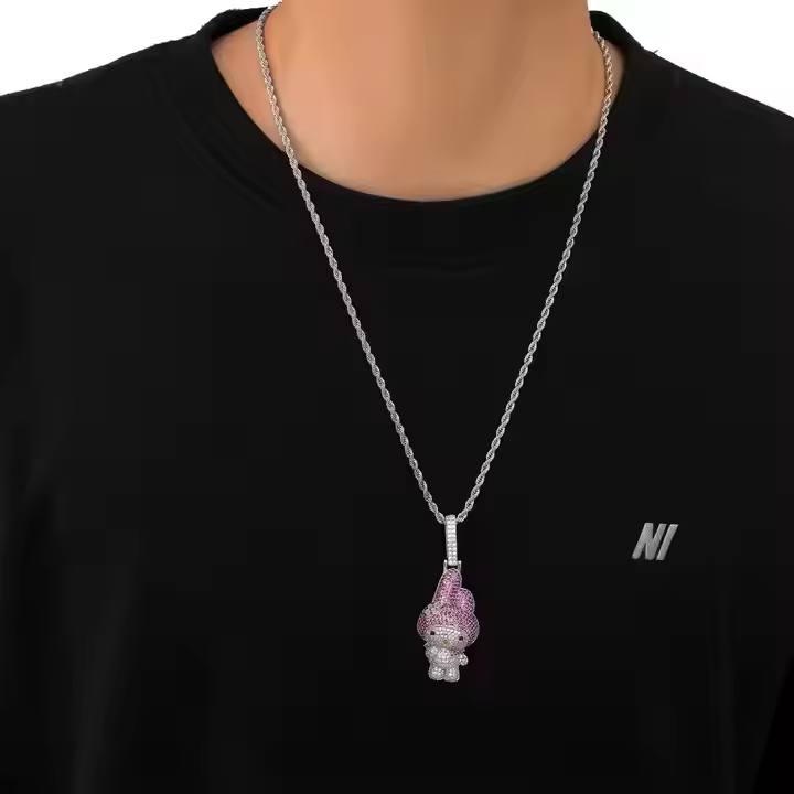 Cute Iced Out Bunny Pendant 925 Sterling Silver Moissanite