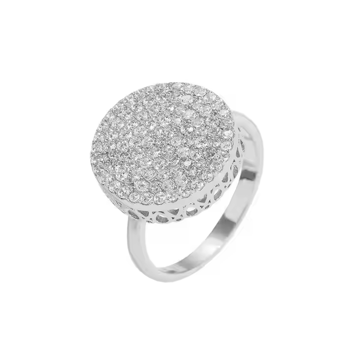 Round Moissanite Pavé Statement Ring in 925 Sterling Silver | Luxury Hip Hop Cocktail Ring