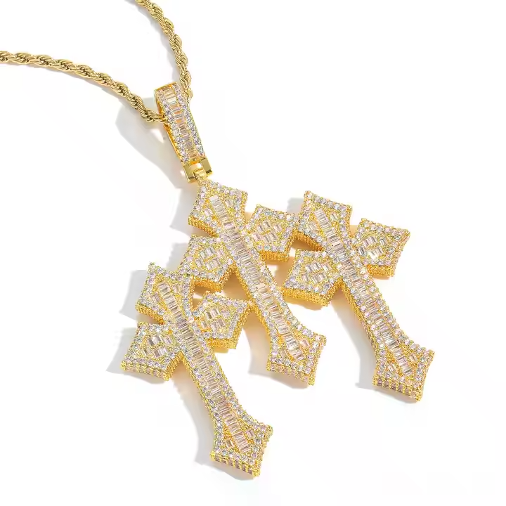 Iced Out Triple Cross Pendant 925 Sterling Silver Moissanite Pendant