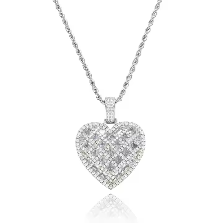 Luxury Heart Pendant Necklace for Women 925 Sterling Silver Hip Hop Jewelry