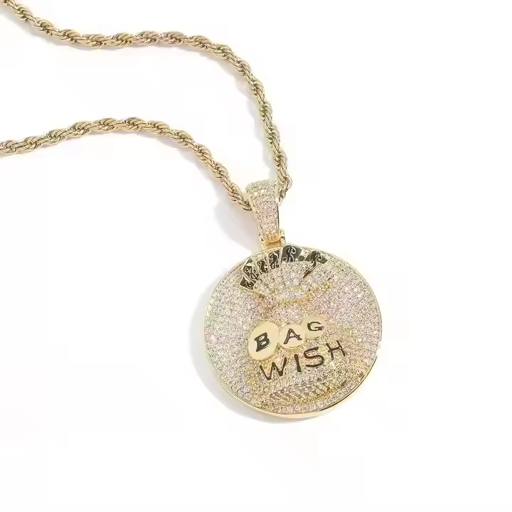 Hip Hop Round Pendant with Moissanite - Stylish Bag Wish Charm 925 Sterling Silver Jewlery