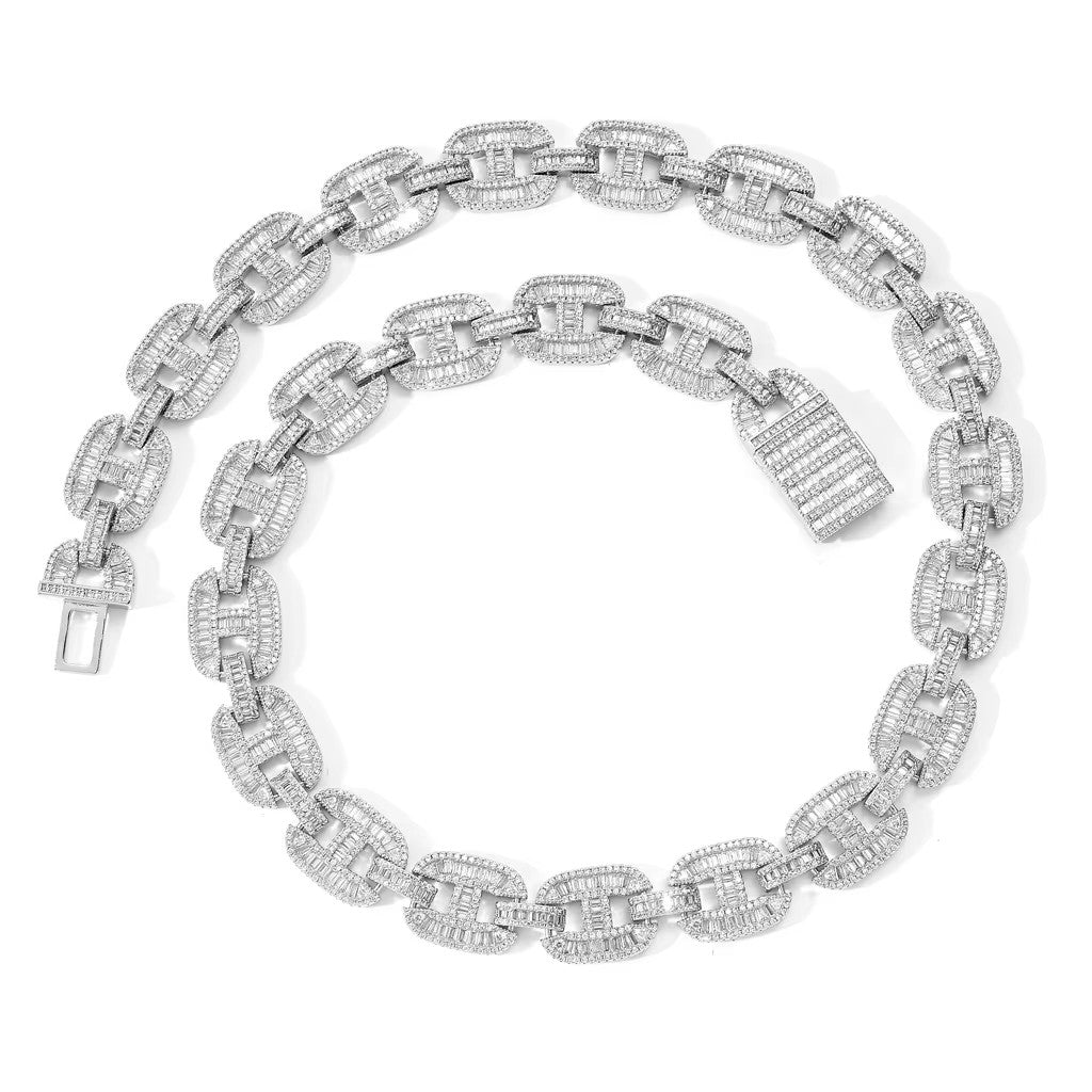 Baguette Moissanite 16 MM Cuban Link Necklace & Bracelet Set - 925 Silver Hip Hop Jewelry