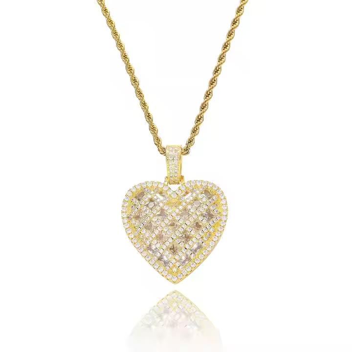 Luxury Heart Pendant Necklace for Women 925 Sterling Silver Hip Hop Jewelry