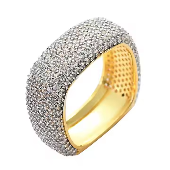 Wide Moissanite Pavé Dome Ring | 925 Sterling Silver Statement Ring