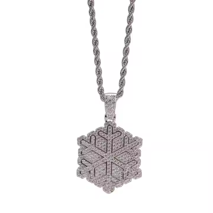 Luxury Iced Snowflake Pendant 925 Sterling Silver Moissanite