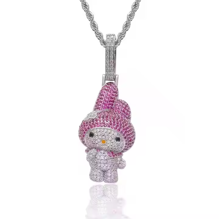 Cute Iced Out Bunny Pendant 925 Sterling Silver Moissanite