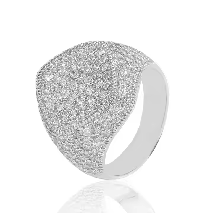 Round Moissanite Pavé Dome Statement Ring in 925 Sterling Silver | Luxury Hip Hop Jewelry