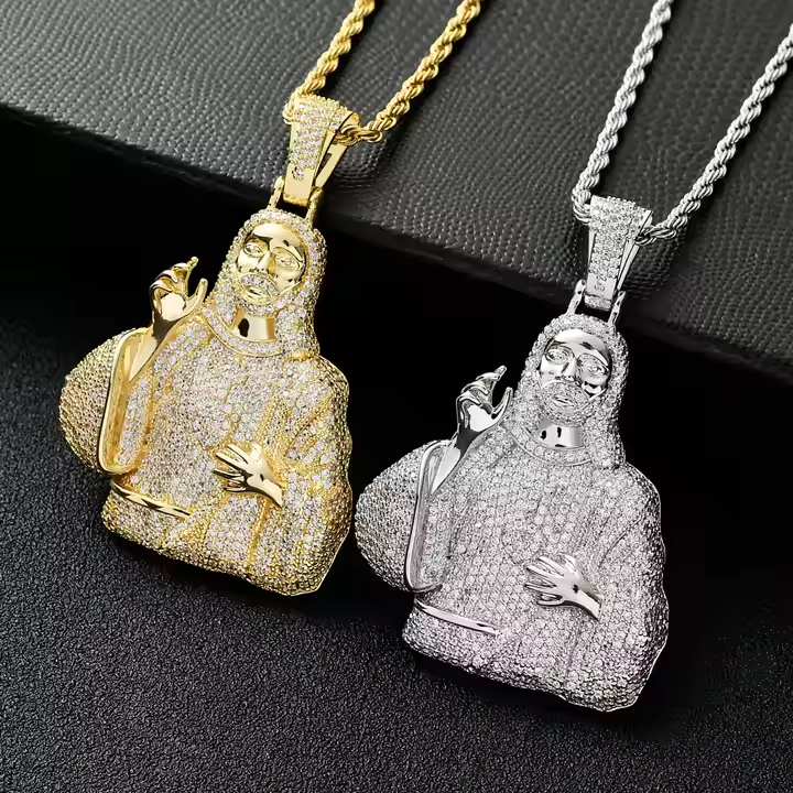 Hip Hop Half Body Jesus Pendant 925 Sterling Silver Moissanite