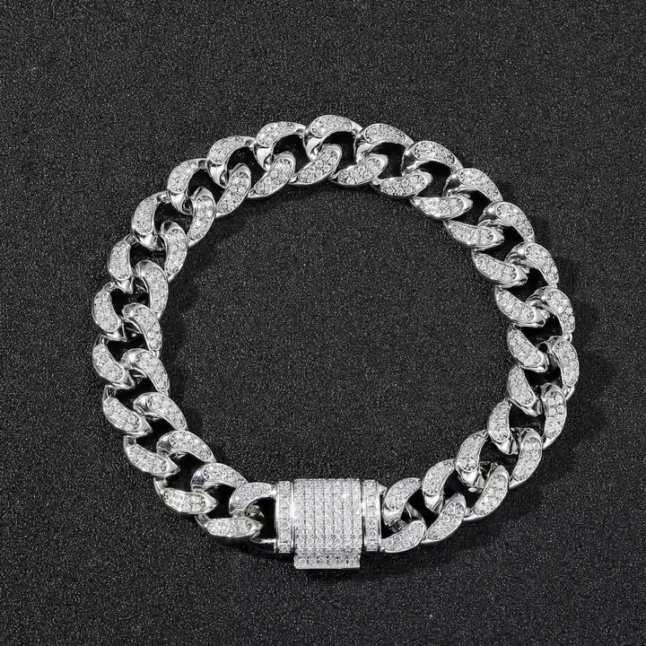 12MM Moissanite Cuban Link Chain & Bracelet Set | 925 Sterling Silver Hip Hop Jewelry