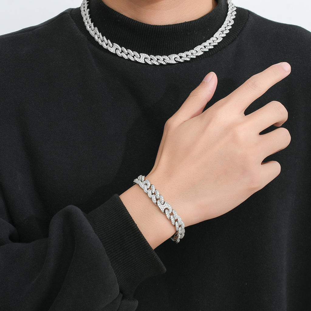 10 MM Iced Out Moissanite Cuban Link Necklace & Bracelet Set in 925 Sterling Silver Hip Hop Jewelry