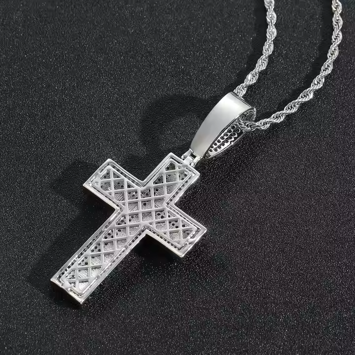 Iced Out Black & White Moissanite Cross Pendant 925 Sterling Silver