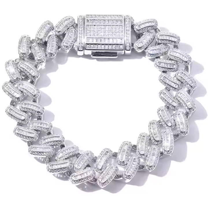 15MM Baguette Moissanite Cuban Link Chain & Bracelet Set | 925 Sterling Silver