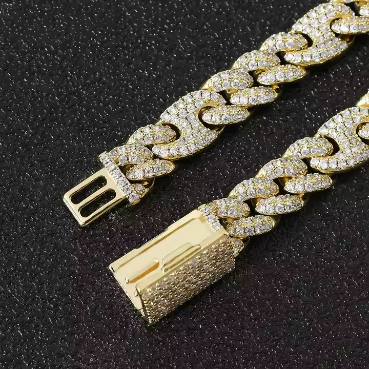 10 MM Iced Out Moissanite Cuban Link Necklace & Bracelet Set in 925 Sterling Silver Hip Hop Jewelry