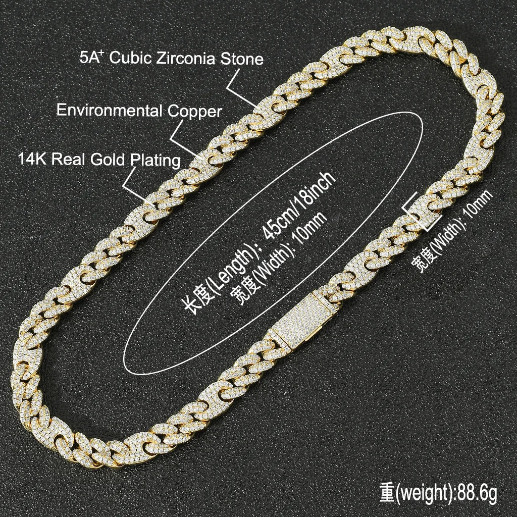 10 MM Iced Out Moissanite Cuban Link Necklace & Bracelet Set in 925 Sterling Silver Hip Hop Jewelry