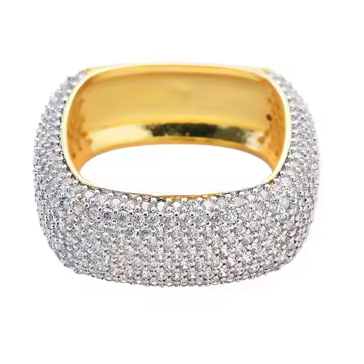 Wide Moissanite Pavé Dome Ring | 925 Sterling Silver Statement Ring