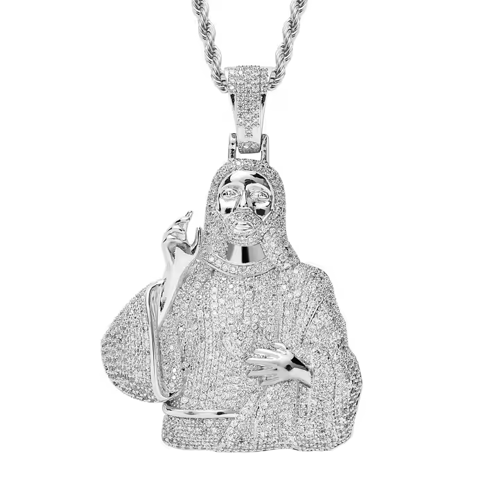 Hip Hop Half Body Jesus Pendant 925 Sterling Silver Moissanite