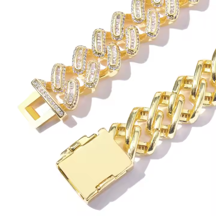 15MM Baguette Moissanite Cuban Link Chain & Bracelet Set | 925 Sterling Silver
