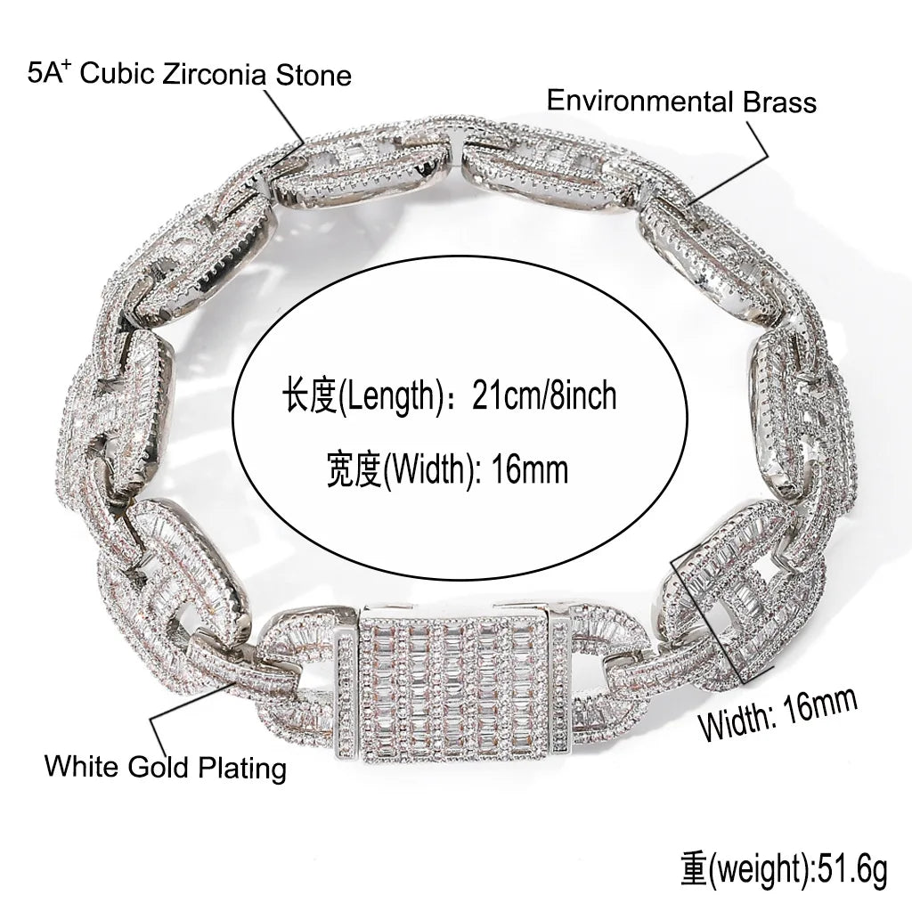 Baguette Moissanite 16 MM Cuban Link Necklace & Bracelet Set - 925 Silver Hip Hop Jewelry