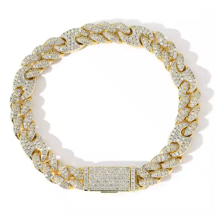 10 MM Iced Out Moissanite Cuban Link Necklace & Bracelet Set in 925 Sterling Silver Hip Hop Jewelry
