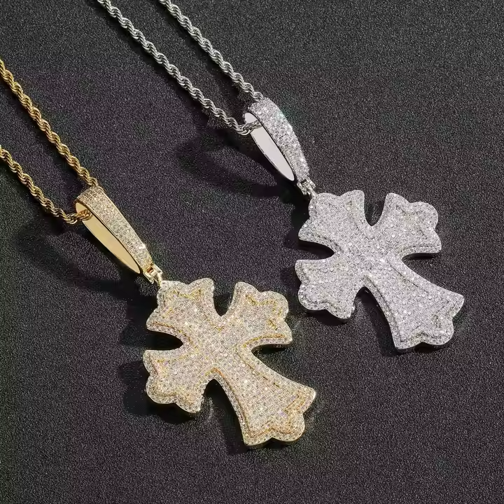 Luxury Iced Out Cross Pendant 925 Sterling Silver Moissanite