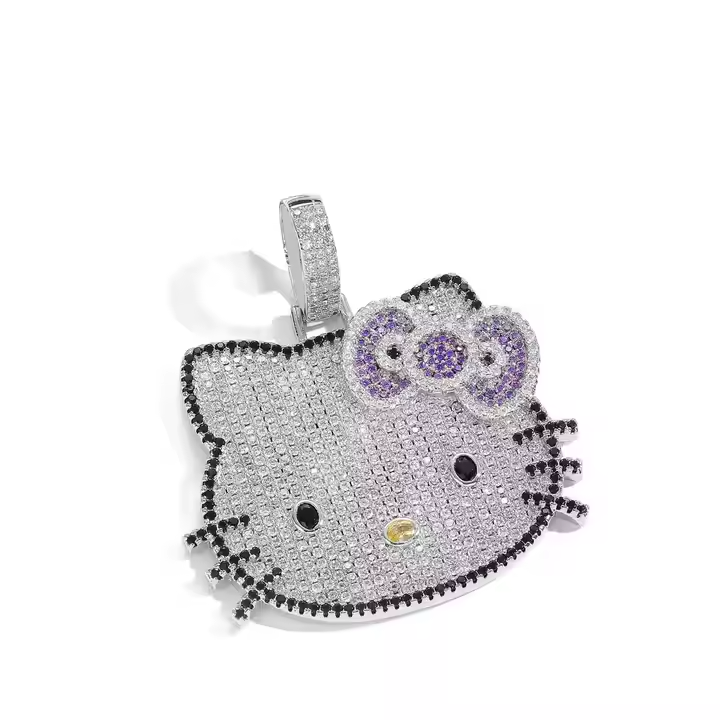 Iced Out Cartoon Mouse Pendant 925 Sterling Silver Hip Hop Necklace