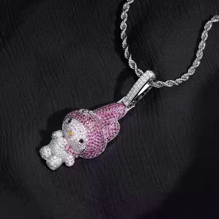 Cute Iced Out Bunny Pendant 925 Sterling Silver Moissanite