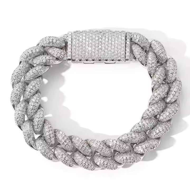 Luxury 20MM Cuban Link Chain & Bracelet | VVS Moissanite in 925 Sterling Silver Hip Hop Jewelry