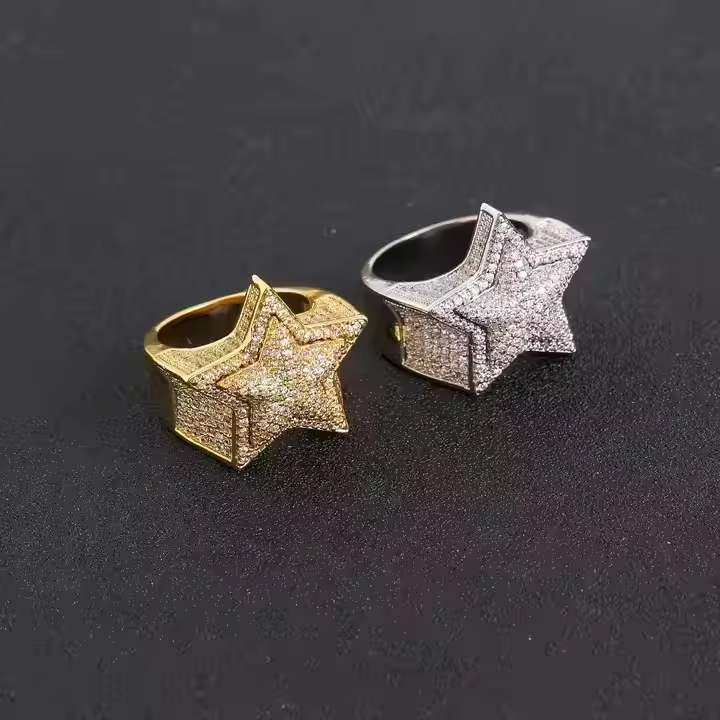 Hip Hop Style Twinkling Star Round Cut Moissanite Ring - Bold Statement Piece