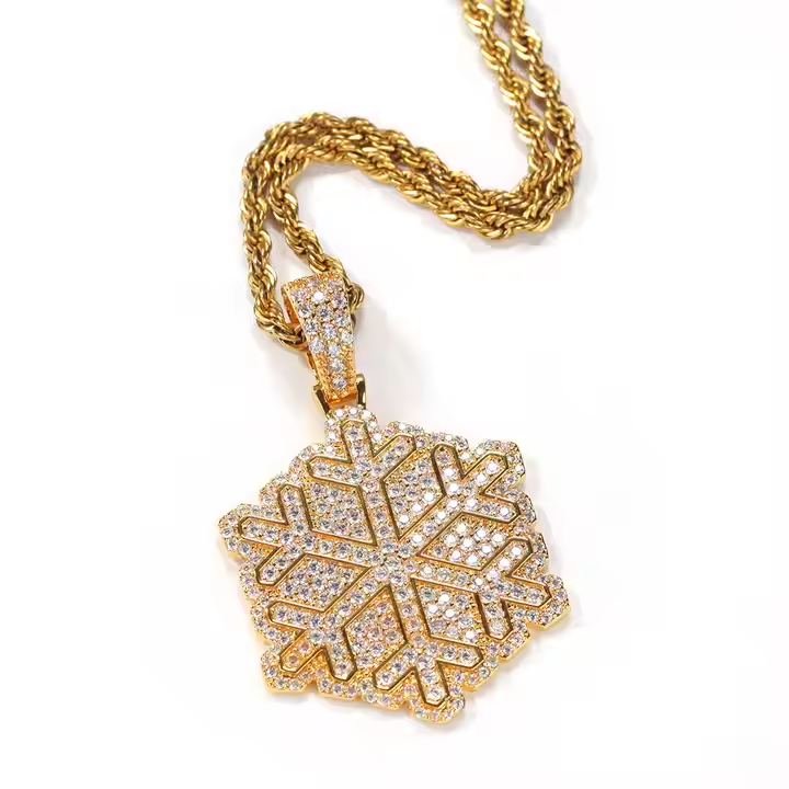 Luxury Iced Snowflake Pendant 925 Sterling Silver Moissanite
