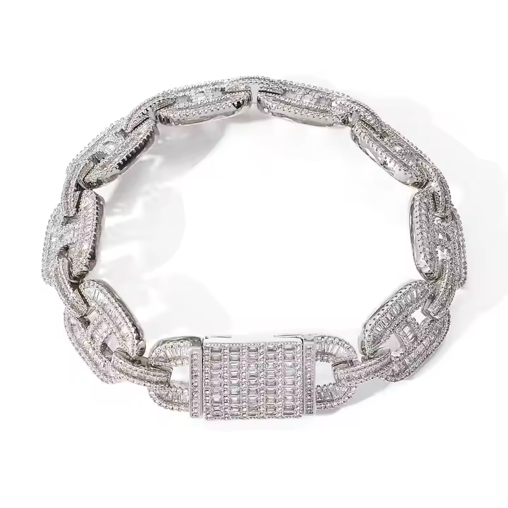 Baguette Moissanite 16 MM Cuban Link Necklace & Bracelet Set - 925 Silver Hip Hop Jewelry