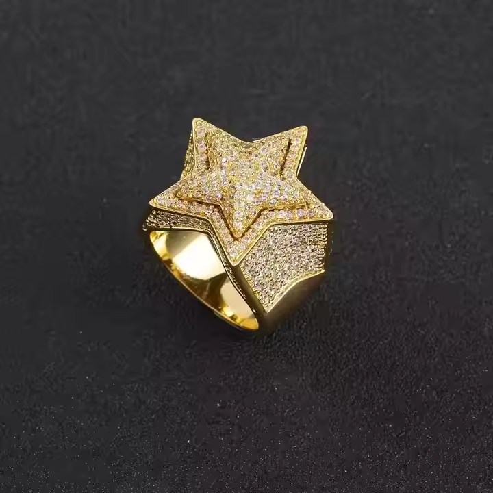 Hip Hop Style Twinkling Star Round Cut Moissanite Ring - Bold Statement Piece