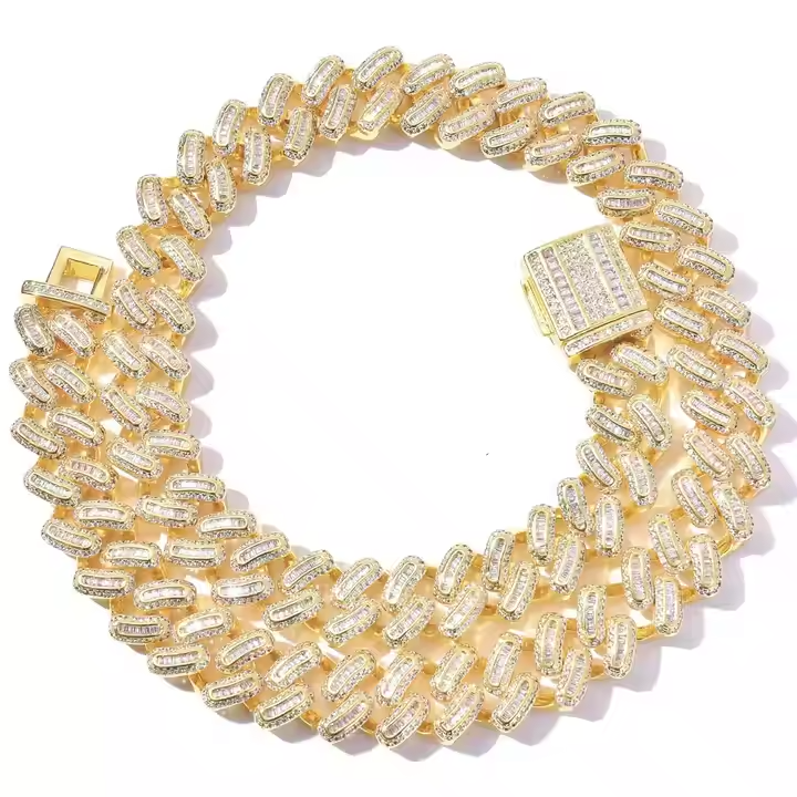 15MM Baguette Moissanite Cuban Link Chain & Bracelet Set | 925 Sterling Silver