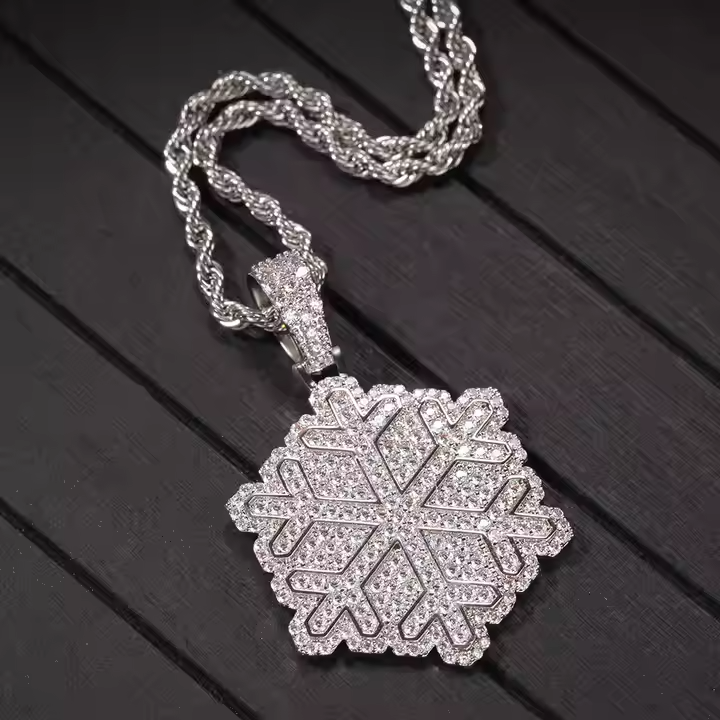 Luxury Iced Snowflake Pendant 925 Sterling Silver Moissanite