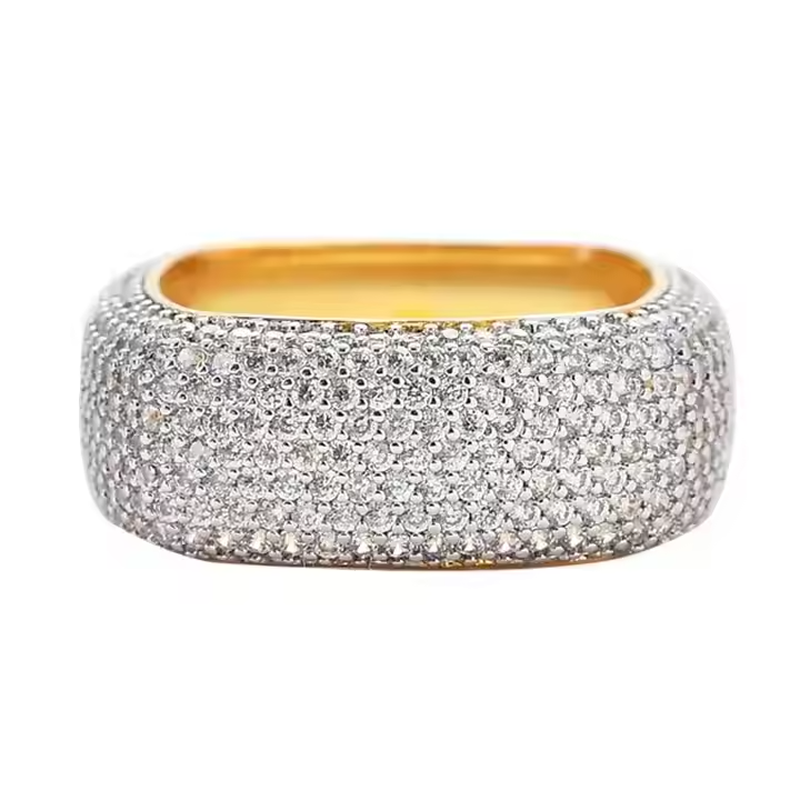 Wide Moissanite Pavé Dome Ring | 925 Sterling Silver Statement Ring