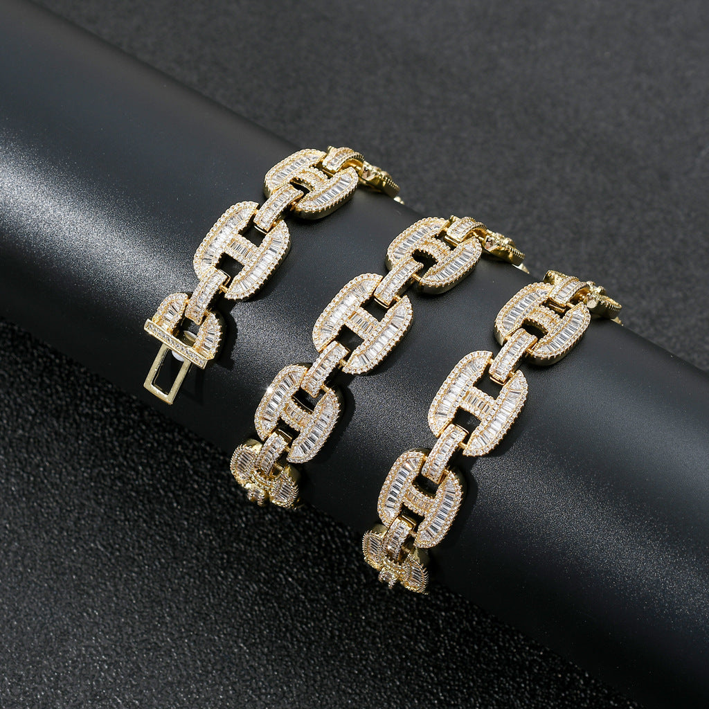Baguette Moissanite 16 MM Cuban Link Necklace & Bracelet Set - 925 Silver Hip Hop Jewelry