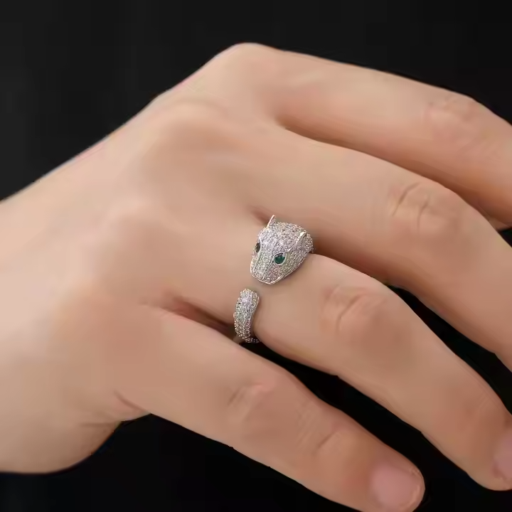 Adjustable Moissanite Panther Ring | 925 Sterling Silver | Hip Hop Jewelry