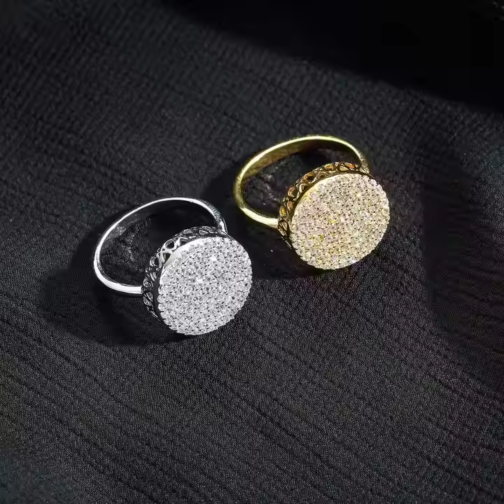 Round Moissanite Pavé Statement Ring in 925 Sterling Silver | Luxury Hip Hop Cocktail Ring