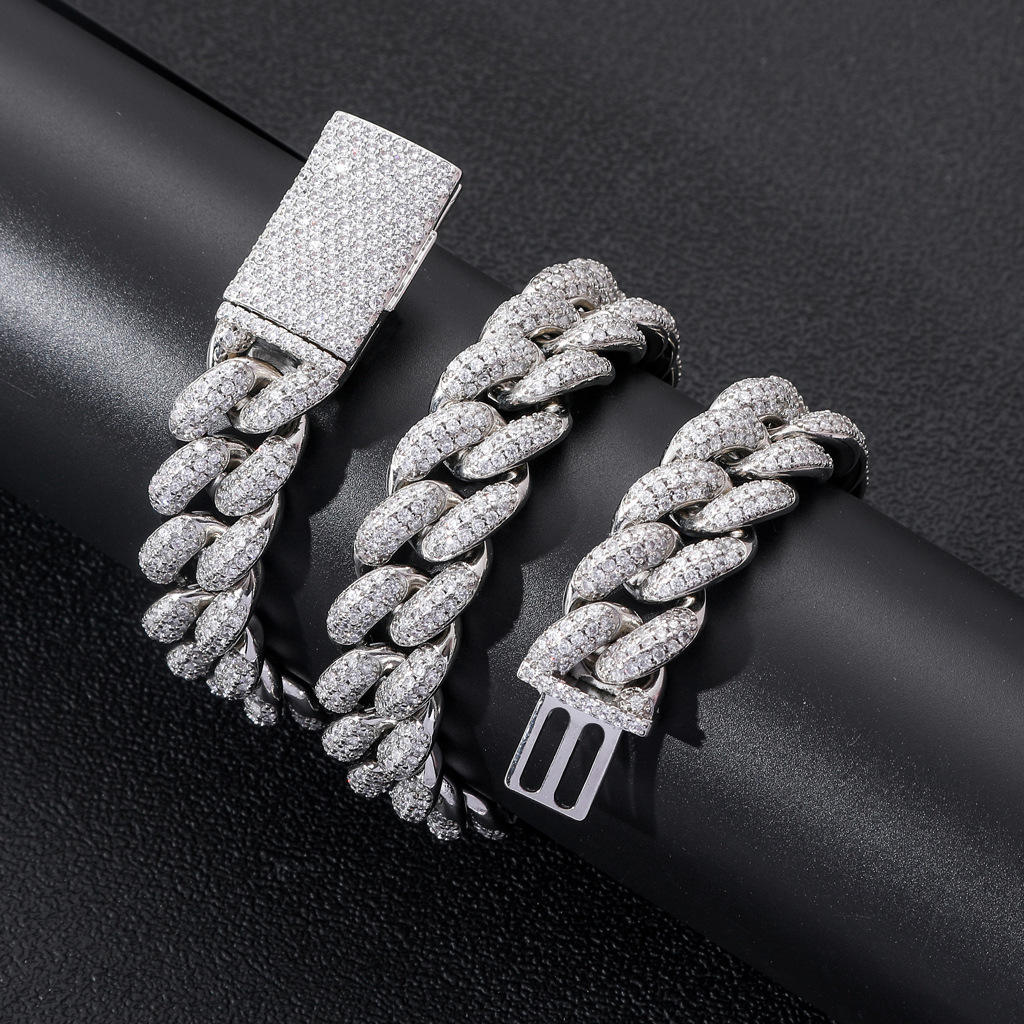 Luxury 20MM Cuban Link Chain & Bracelet | VVS Moissanite in 925 Sterling Silver Hip Hop Jewelry