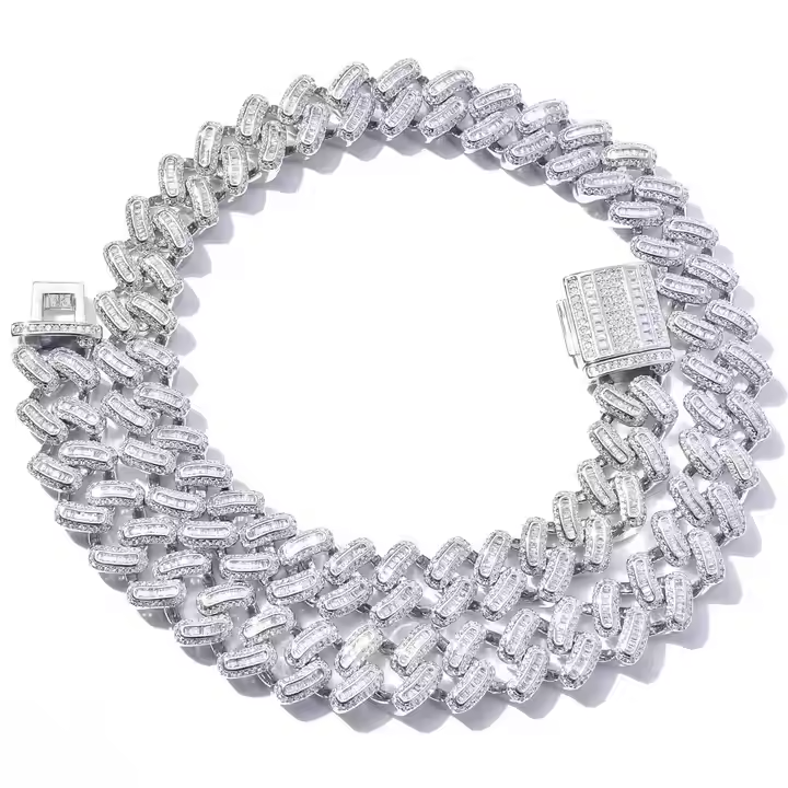 15MM Baguette Moissanite Cuban Link Chain & Bracelet Set | 925 Sterling Silver