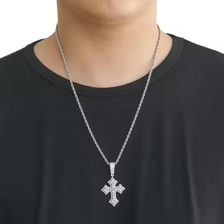 Luxury Iced Out Cross Pendant 925 Sterling Silver Moissanite